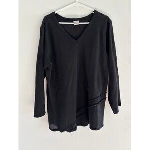 Oh My Gauze Top Womens 2 Large Black Blouse Lagenlook Cotton Flowy Minimal Beach